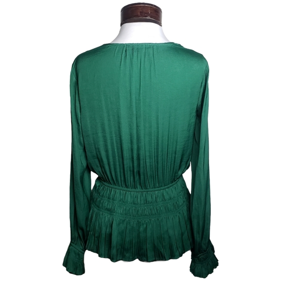 Cathrine Malandrino Airflow V-Neck Peplum Waist Blouse Emerald Green Sz: Small - Picture 3 of 11